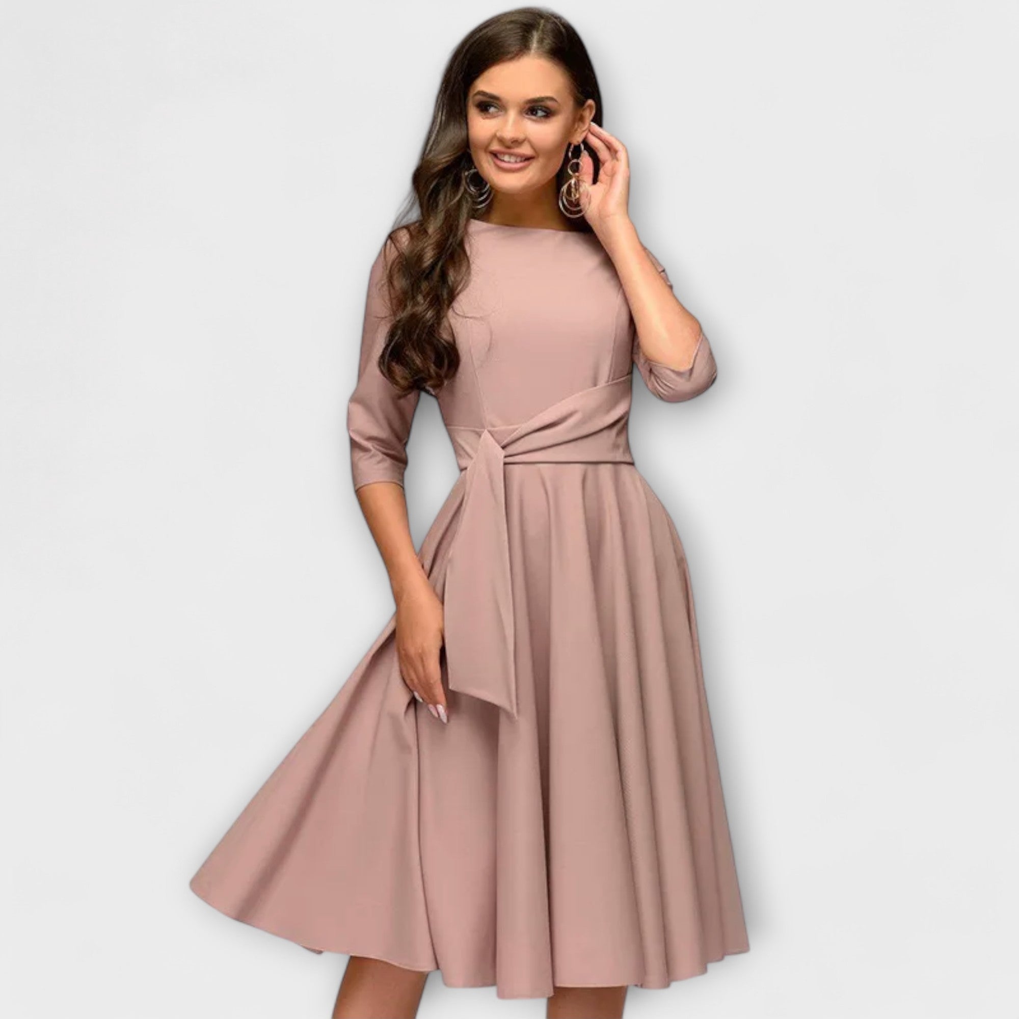 ANA – Rochie midi elegantă cu fundă în talie